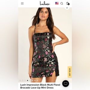 Lush Impression Black Multi Floral Brocade Lace-Up Mini Dress